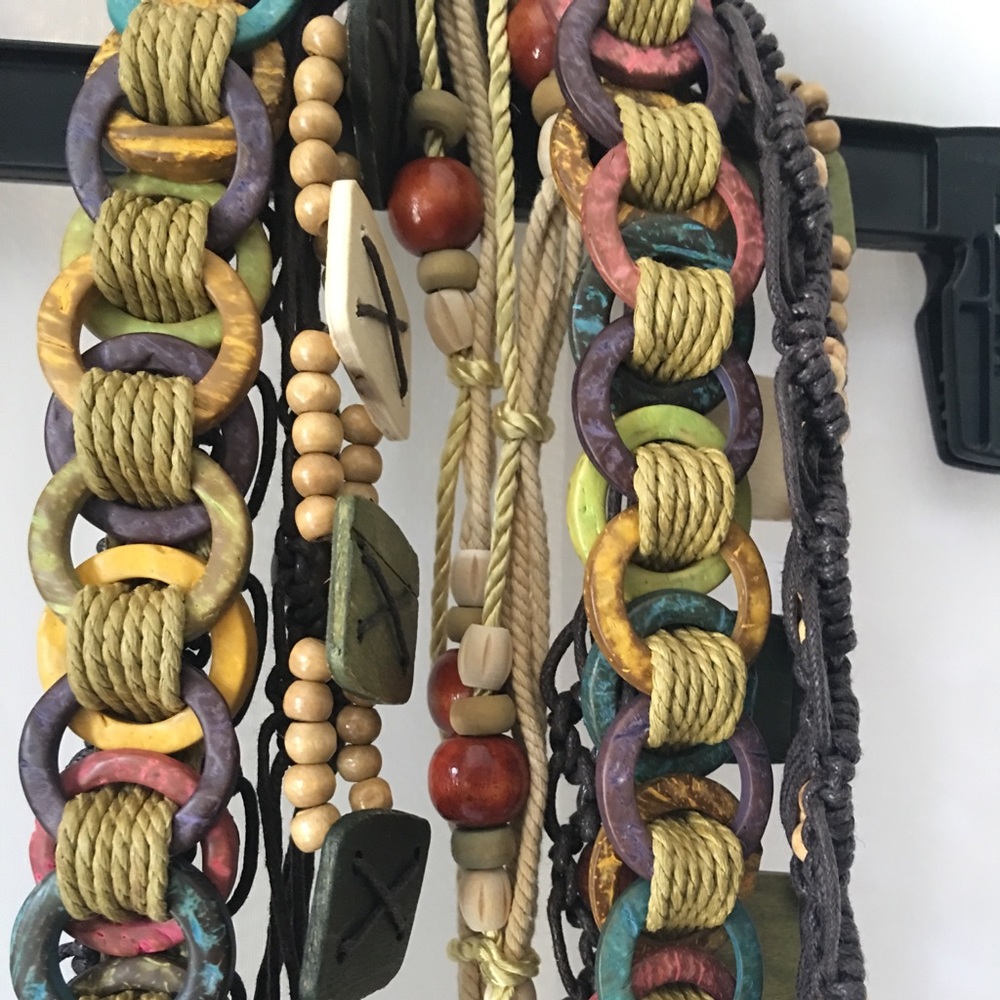Hippie boho wood bead cord crochet sash belts